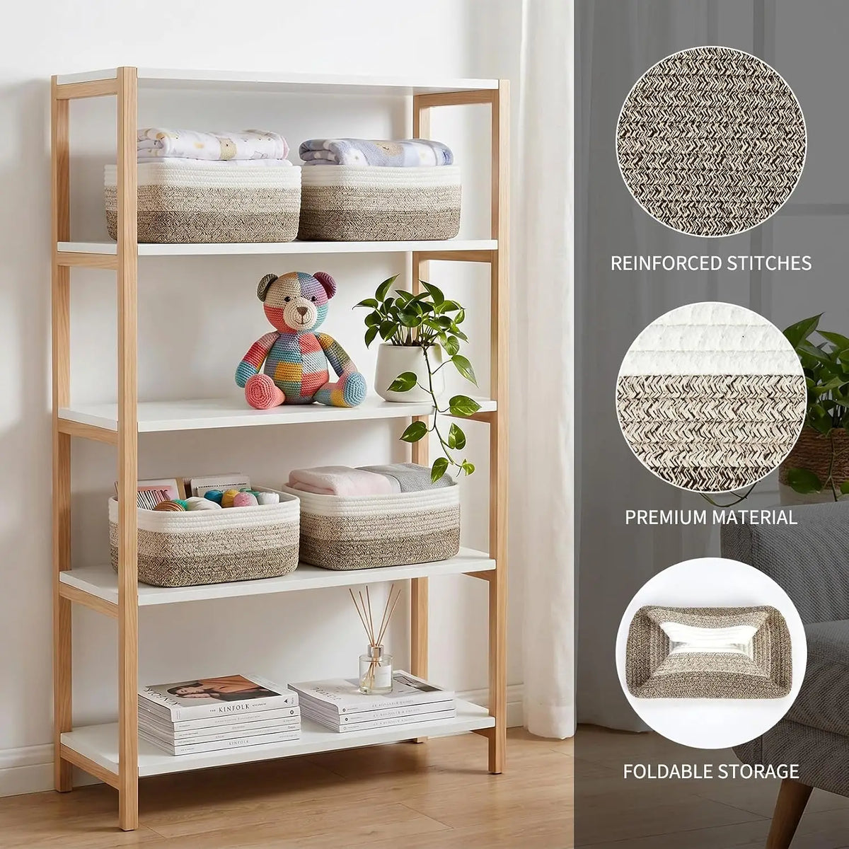 Garvee Woven Rectangular Storage Baskets Stackable Plant Fiber Home Organizers