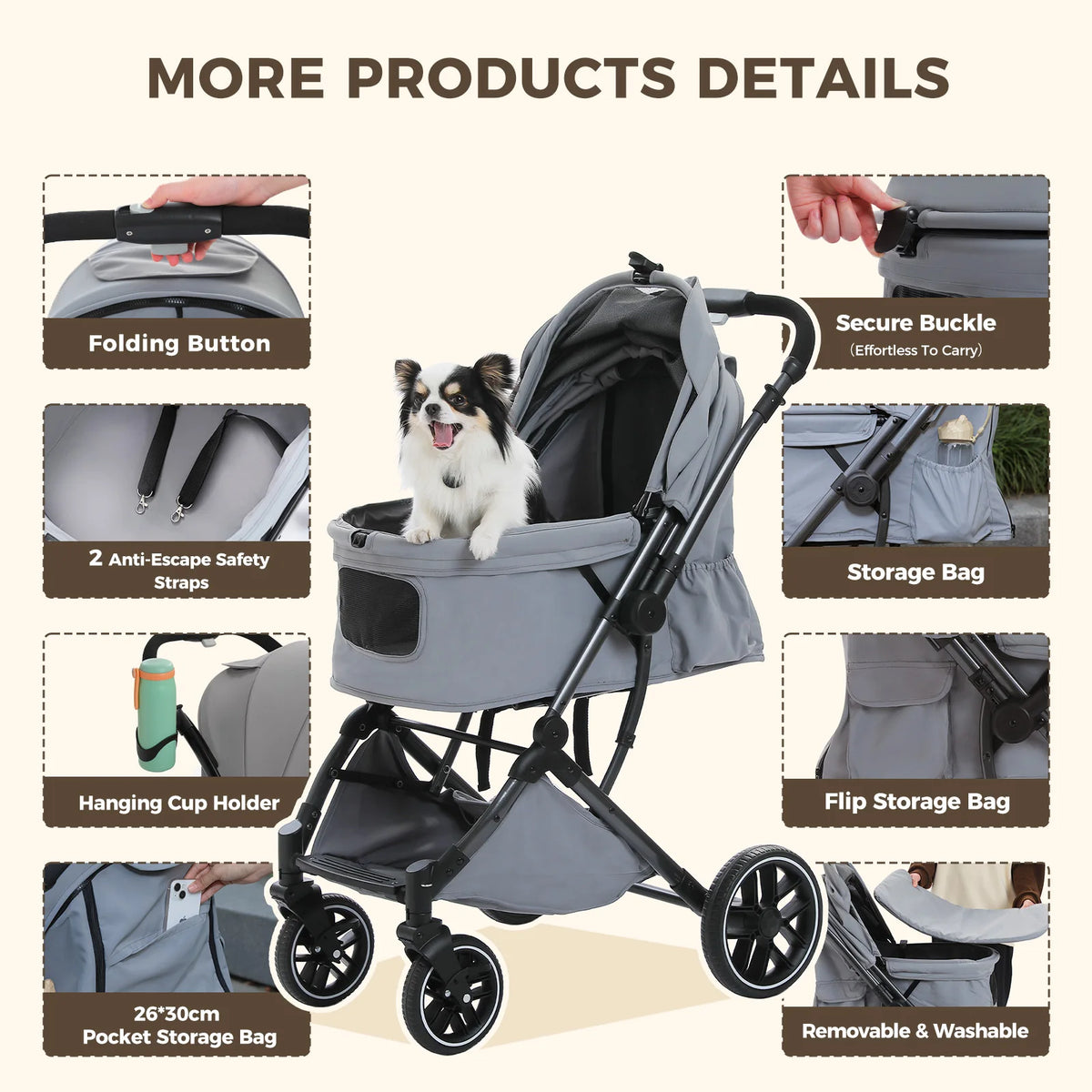 PAWZ Road Foldable Pet Stroller For Small Medium Dogs Cats