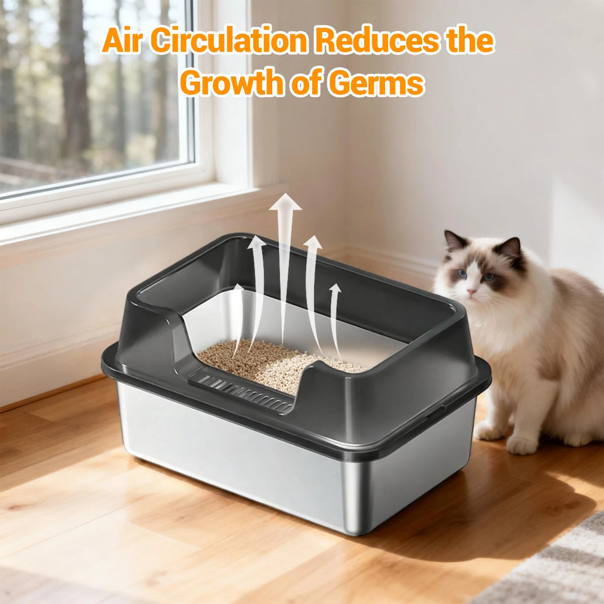 EliteZ Stainless Steel Cat Litter Box Odor Resistant Durable Design