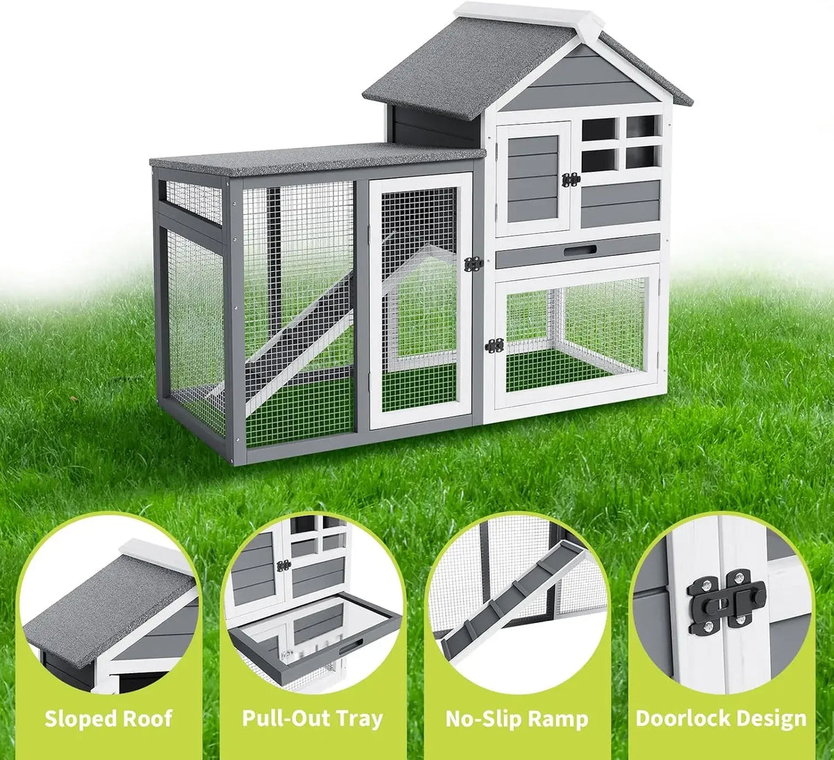 Garvee Wooden Two Story Small Animal Hutch With Waterproof Roof