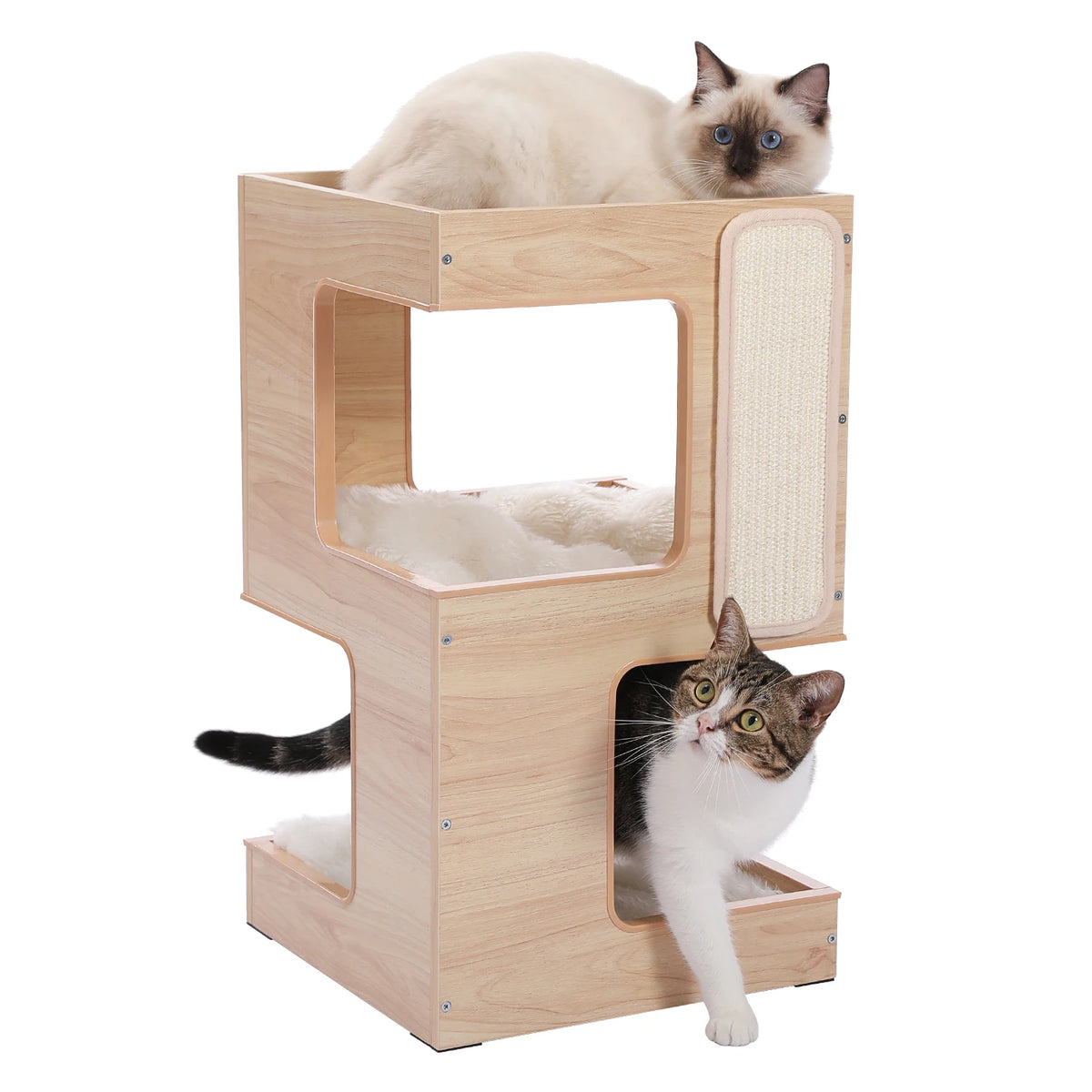 PAWZ Road Modern Wood Cat Condo House With Scratching Pad