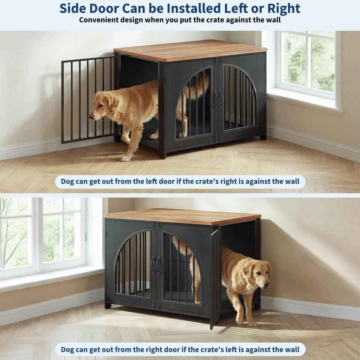 Secure Indoor Dog Crate Furniture With Lockable Arched Door
