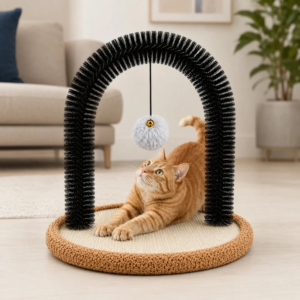 Indoor Cat Self Grooming Arch With Reversible Sisal Scratching Base