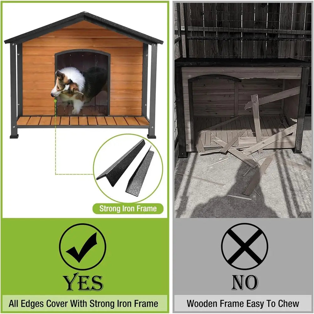 Durable Indoor Outdoor Dog House With Iron Frame And Wood Base