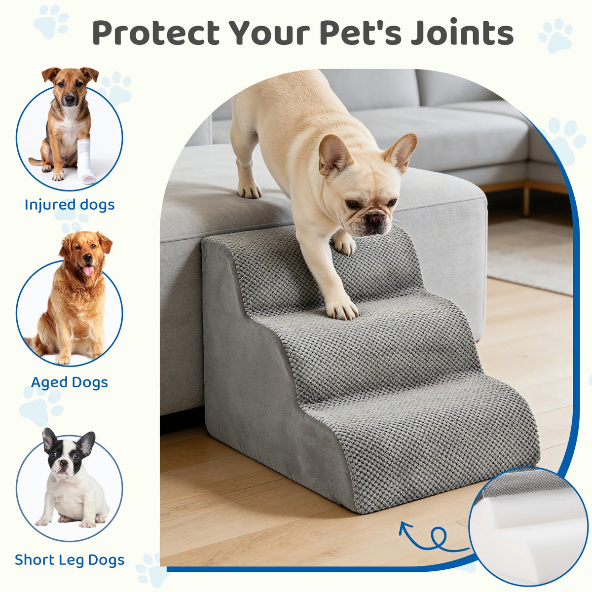 Curved Foam Dog Stairs Ramp Non Slip Indoor Pet Ladder