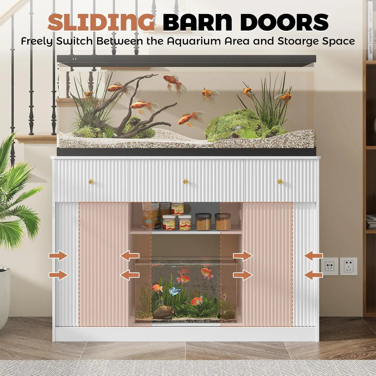 Modern Aquarium Stand With Integrated Lighting And Storage Units
