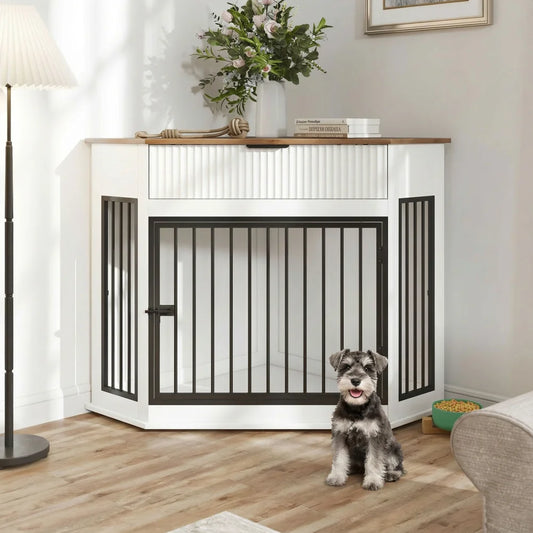 Decorative Dog Crate Furniture Cabinet With Fluted Drawer Storage