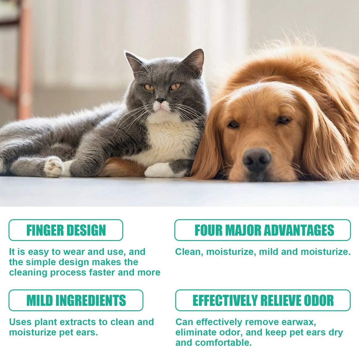 Gentle Pet Ear Cleaning Finger Wipes For Cats And Dogs