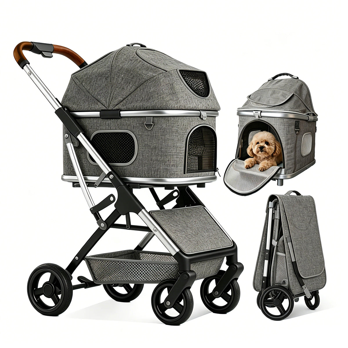 Dog And Cat Stroller Featuring Secure Restraints And Ventilation