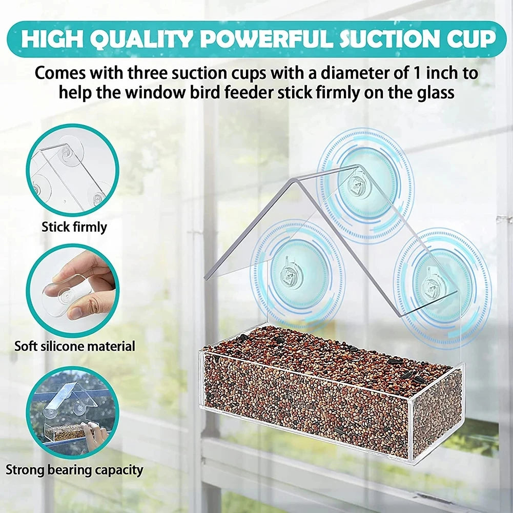 Automatic Window Bird Feeder Made Of Acrylic Suction Cups Included