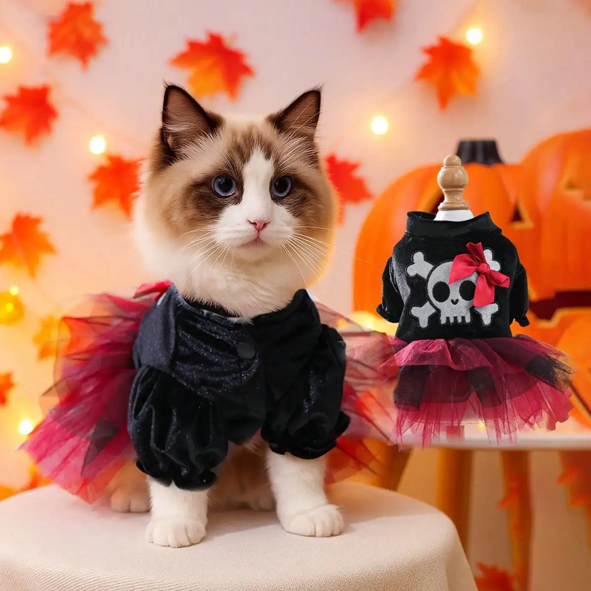 Stylish Tulle Pet Halloween Dress With Skull Bow Pattern