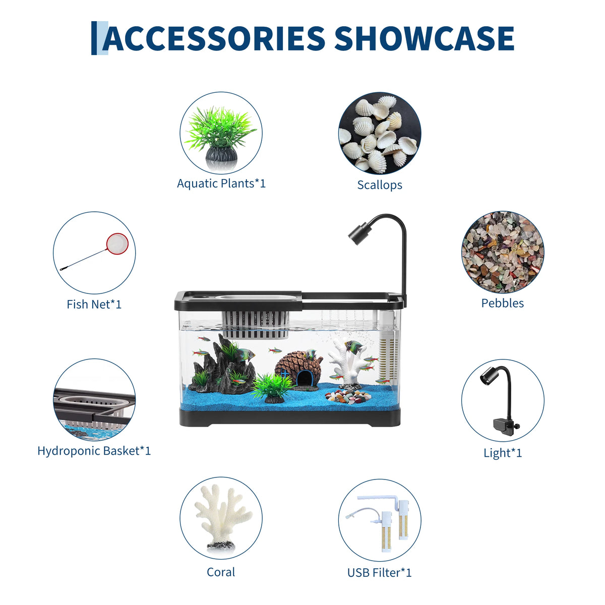 Compact Fish Tank Starter Kit With Led Light And Filter