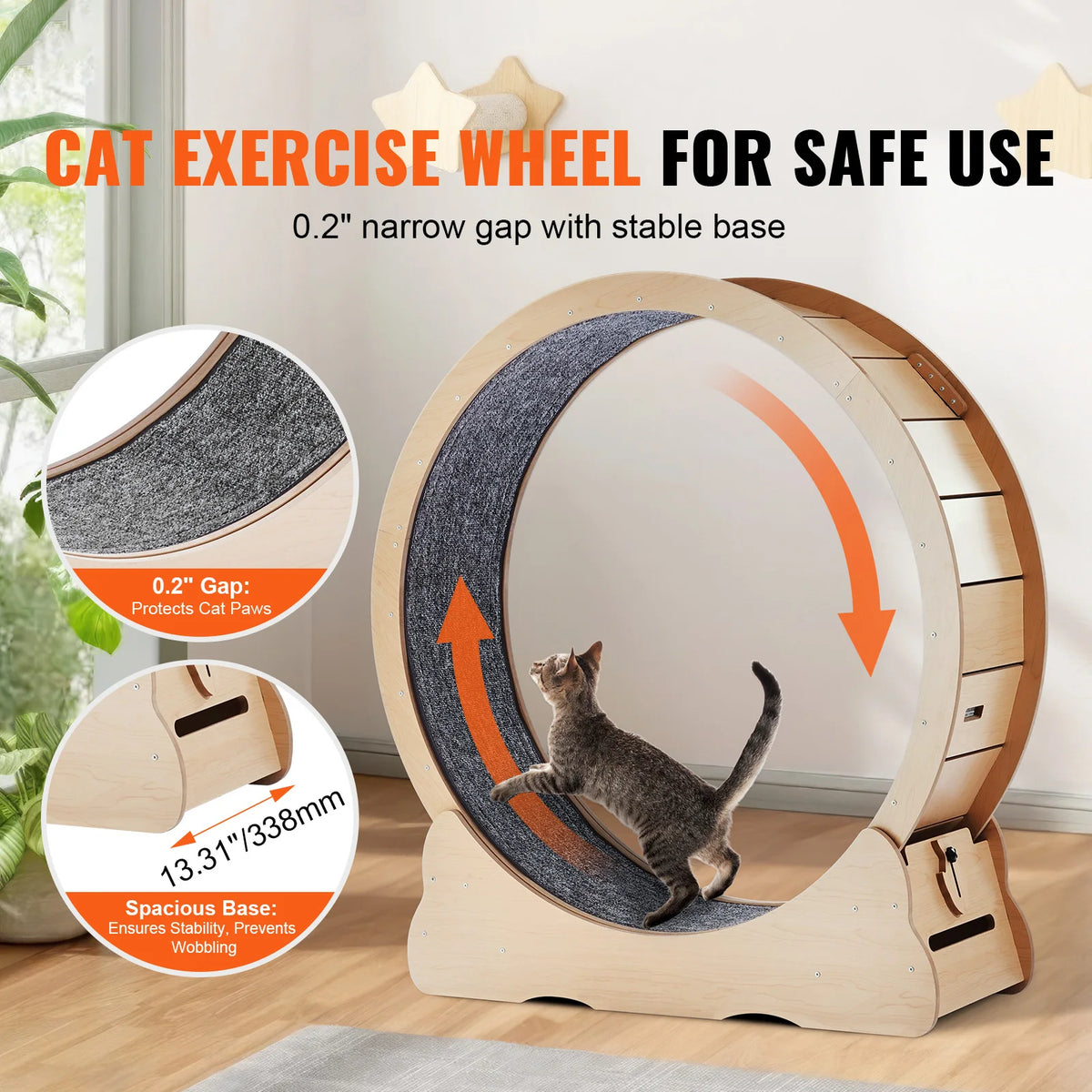 Wooden Cat Exercise Wheel With Carpet And Interactive Teaser