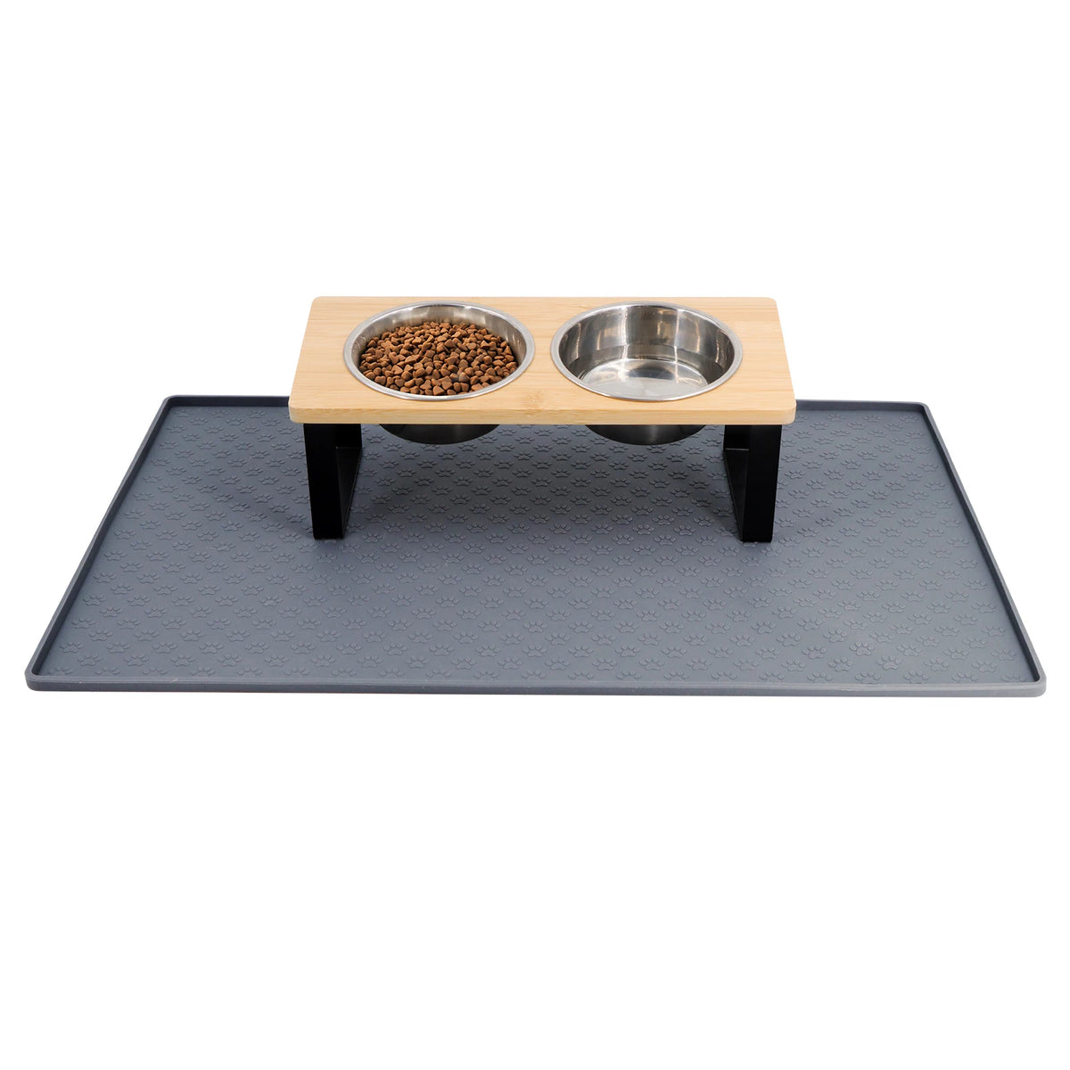 Elevated Cat Food Bowls With Wooden Stand And Steel Dishes