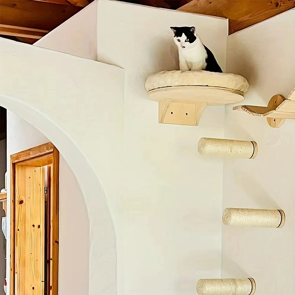 CWV Wall Mounted Solid Wooden Cat Hammock With Scratching Post