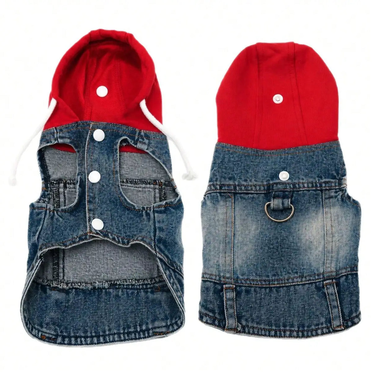 One Piece Denim Pet Hoodie With Drawstring For Pets