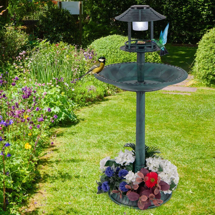 Oeny Versatile Pedestal Bird Bath Solar Light Flower Planter