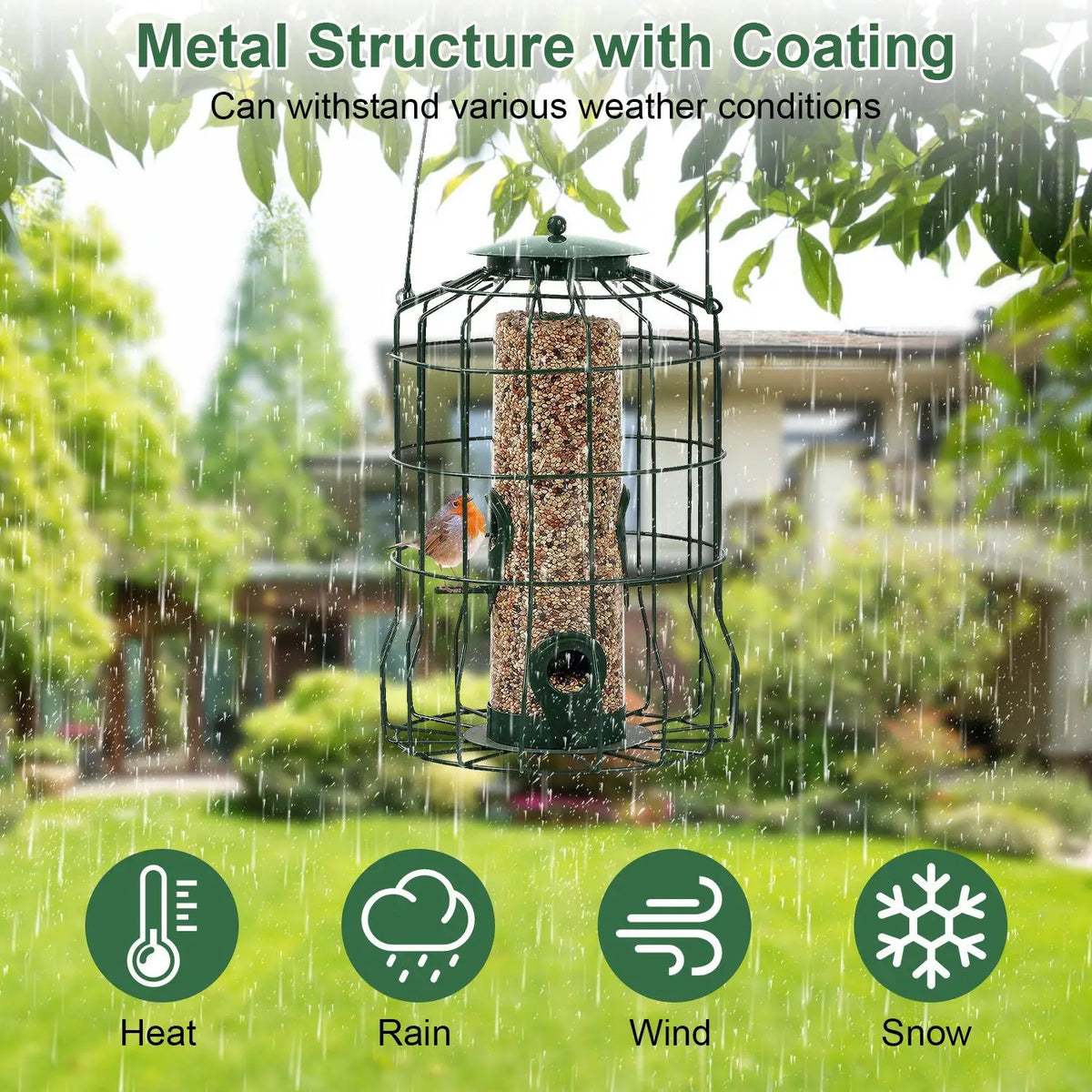 Outdoor Squirrel Proof Metal Bird Feeder With Four Feeding Ports
