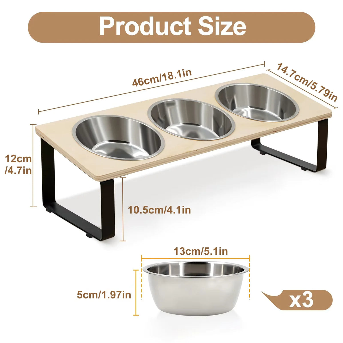 Elevated Cat Feeder With Stainless Steel Bowls And Bamboo Stand