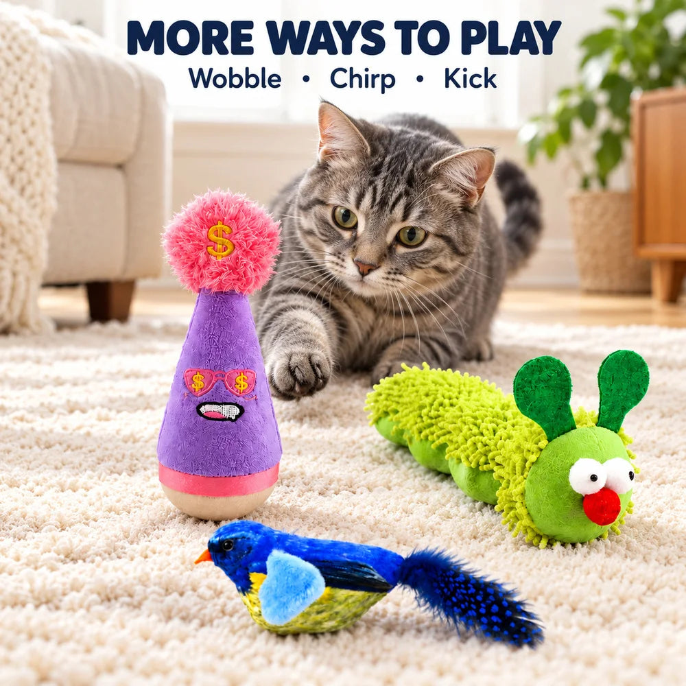 Zoe Interactive Wobble Cat Toy With Soft Chirping Bird