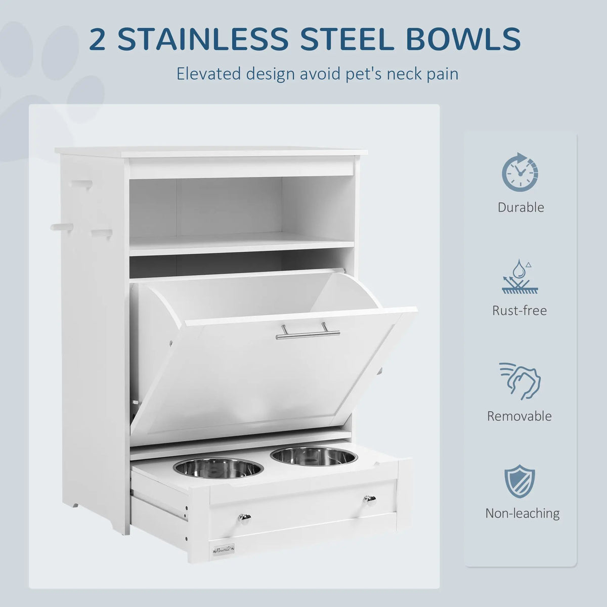 Wood Dog Feeder Station With Storage And Two Raised Bowls