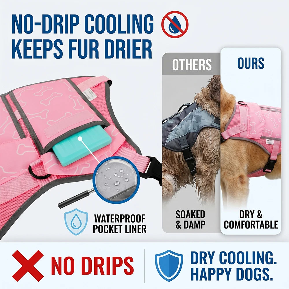 Lightweight Dog Cooling Vest Featuring Replaceable Freezer Packs
