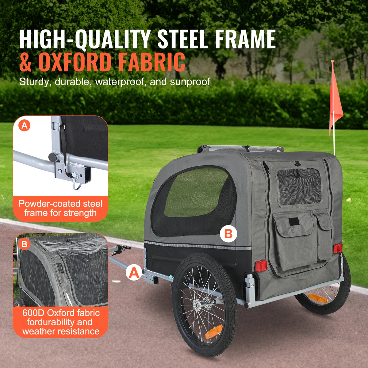 Durable Collapsible Dog Bike Trailer And Pet Cart Carrier