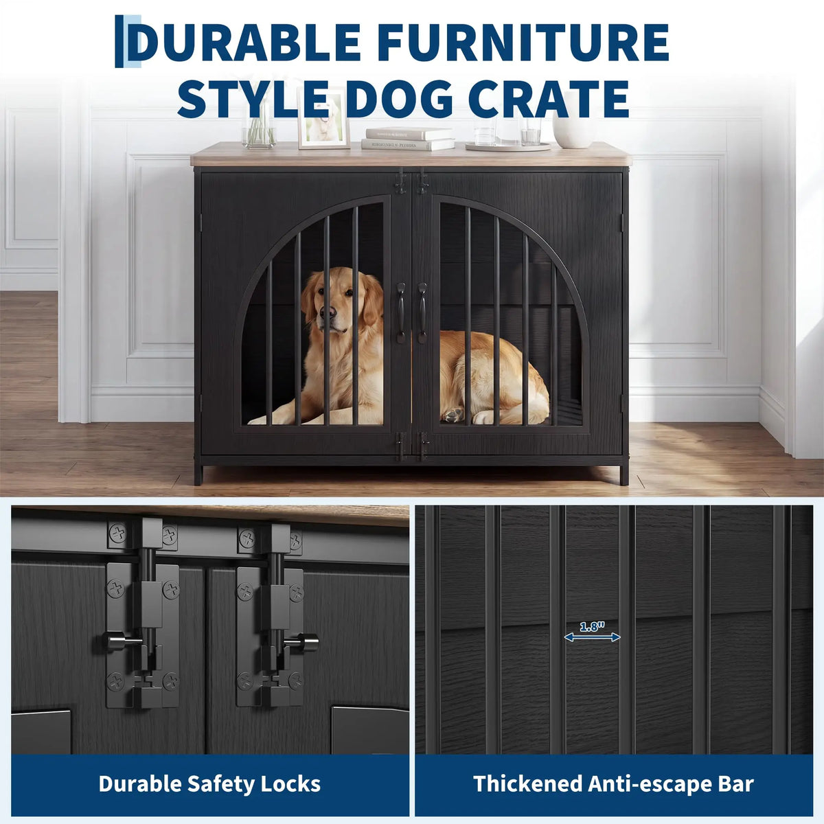 Secure Indoor Dog Crate Furniture With Lockable Arched Door
