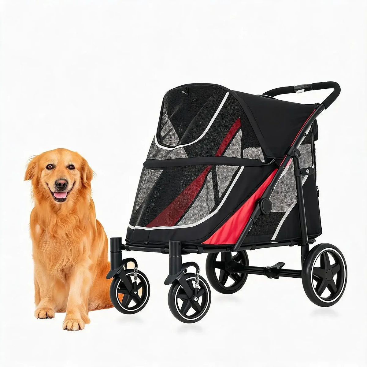 Garvee Heavy Duty Foldable Dog Stroller With Mesh Storage Basket