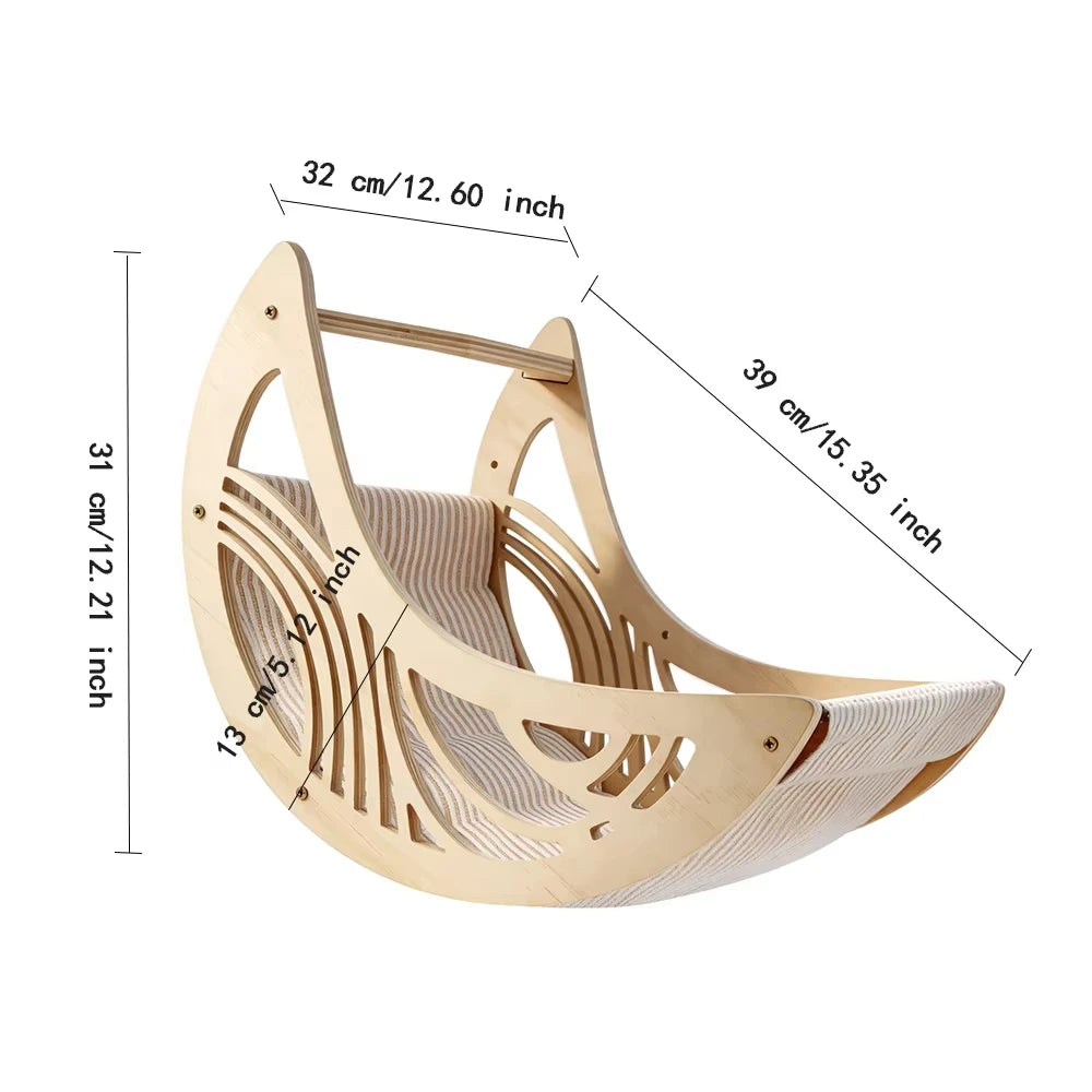 CWV Pine Wood Wall Mounted Cat Shelves With Moon Hammock
