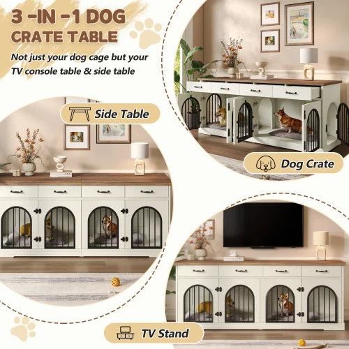 Indoor Dual Dog Crate Furniture With Drawers And End Table