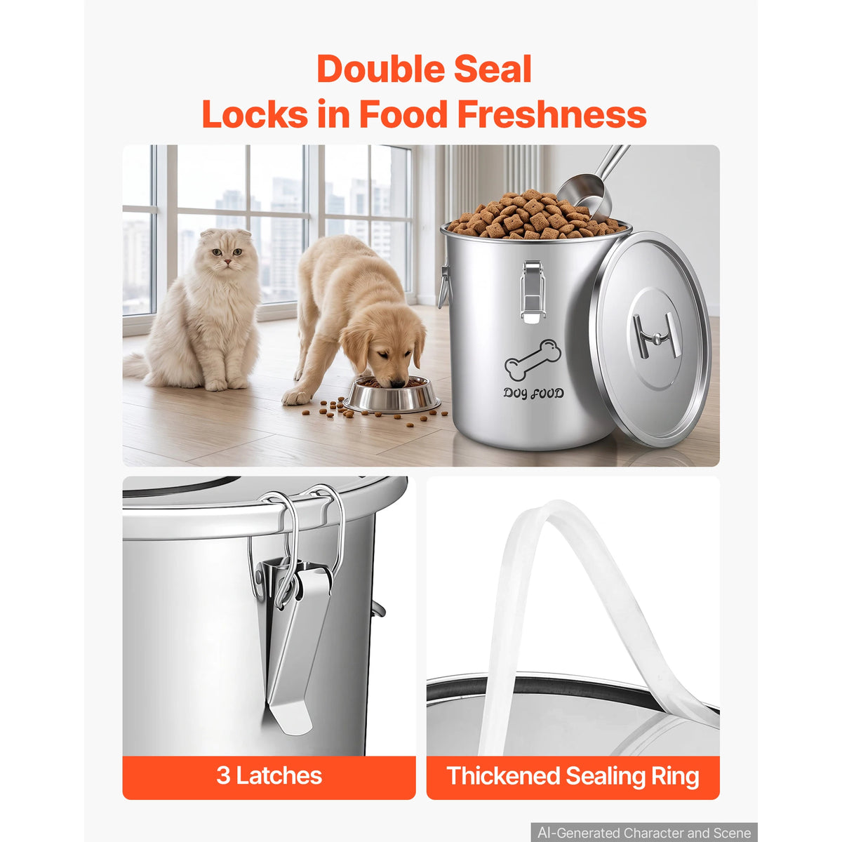 Stainless Steel Airtight Dog Food Storage Container With Dual Handles