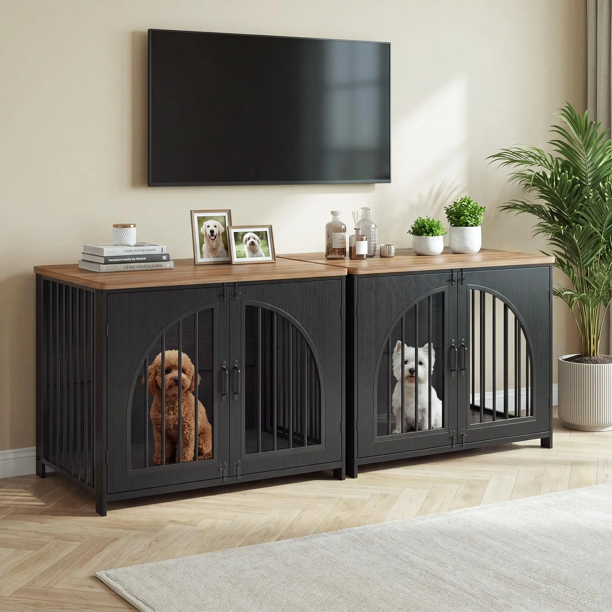 Secure Indoor Dog Crate Furniture With Lockable Arched Door
