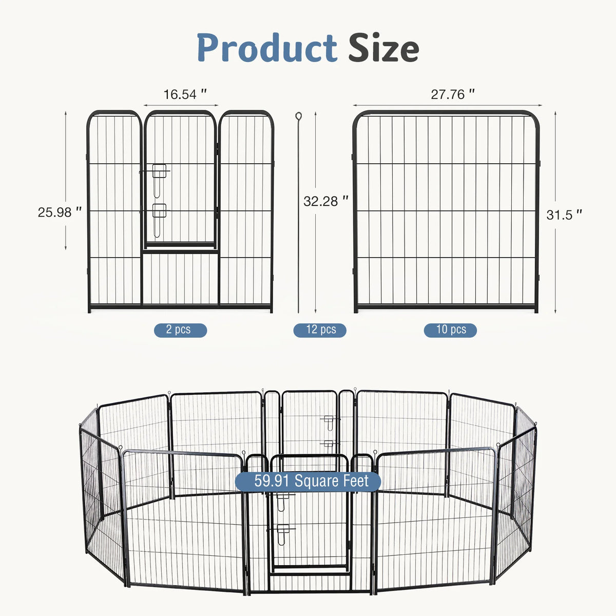 JHK Foldable Metal Dog Playpen Fence For Outdoor Pets