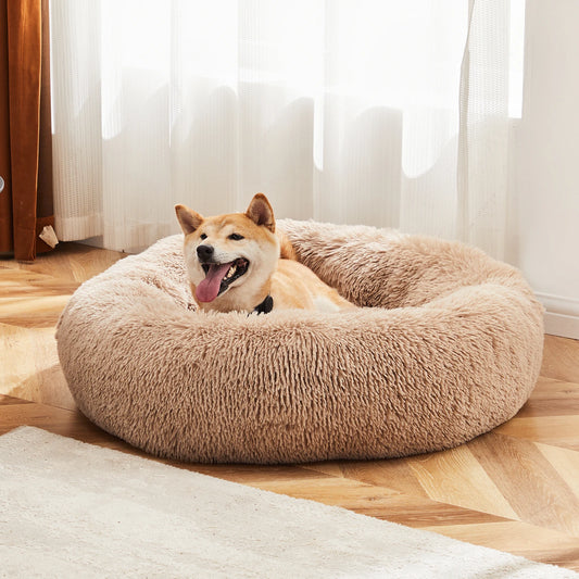 JHK Washable Round Dog Bed Featuring Soft Coral Fleece Surface
