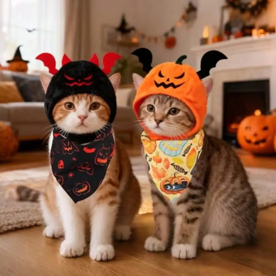 Four Piece Halloween Pet Costume With Pumpkin And Bat Designs