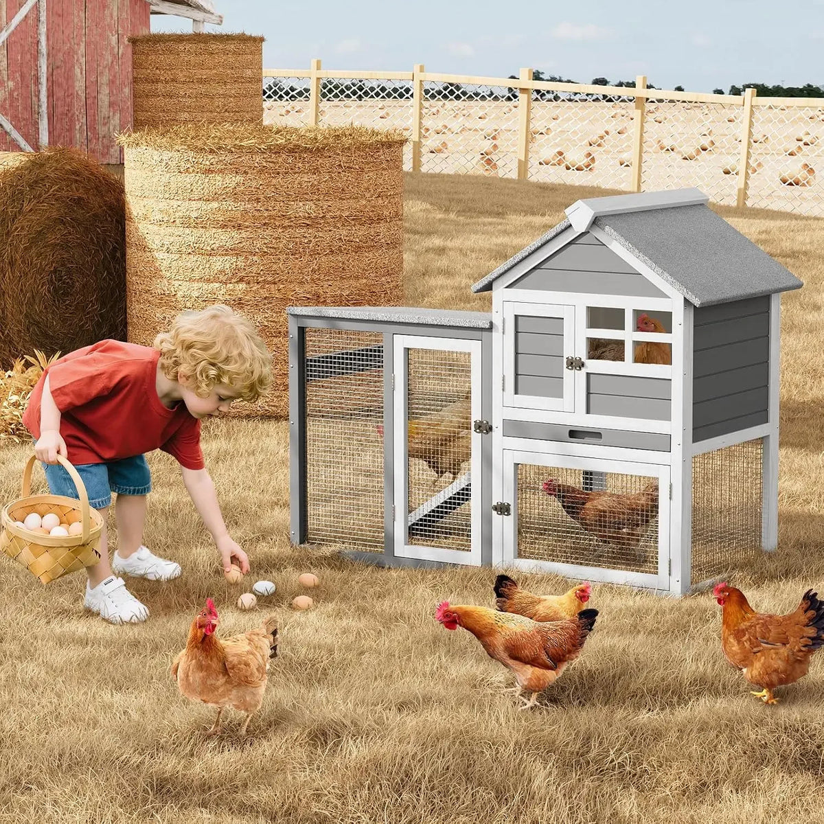 Garvee Wooden Two Story Small Animal Hutch With Waterproof Roof
