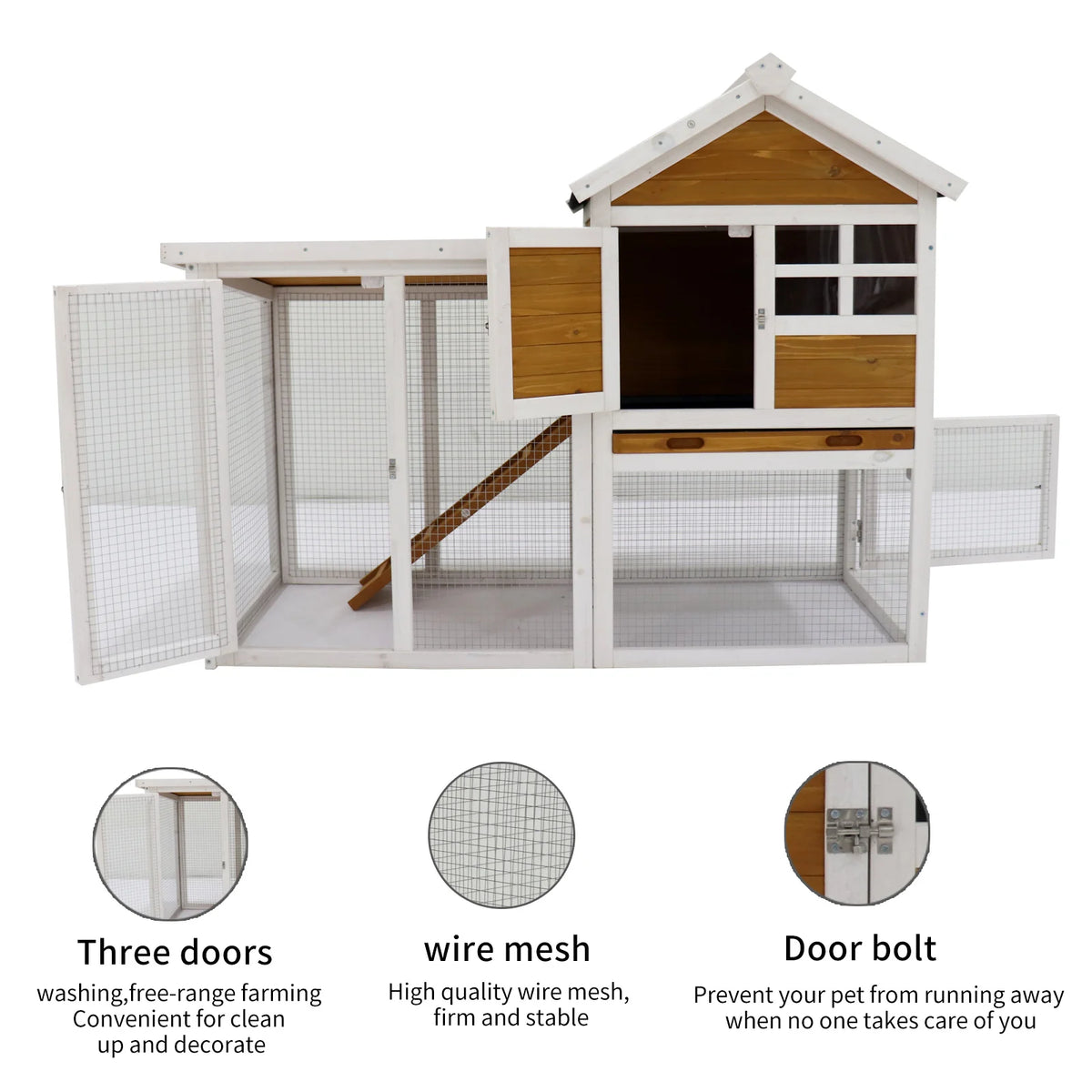 Deluxe Two Story Wooden Rabbit Hutch With Secure Locking Doors
