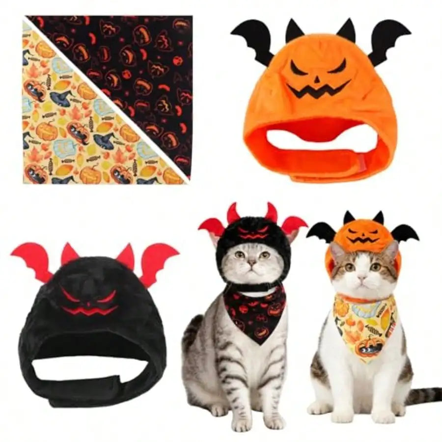 Four Piece Halloween Pet Costume With Pumpkin And Bat Designs
