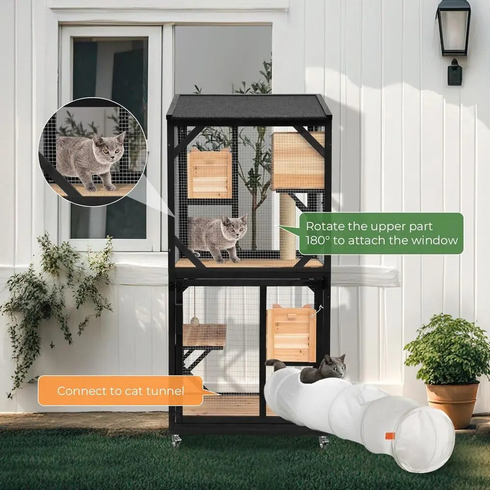 Outdoor Cat Catio With Removable Platforms And Weatherproof Roof