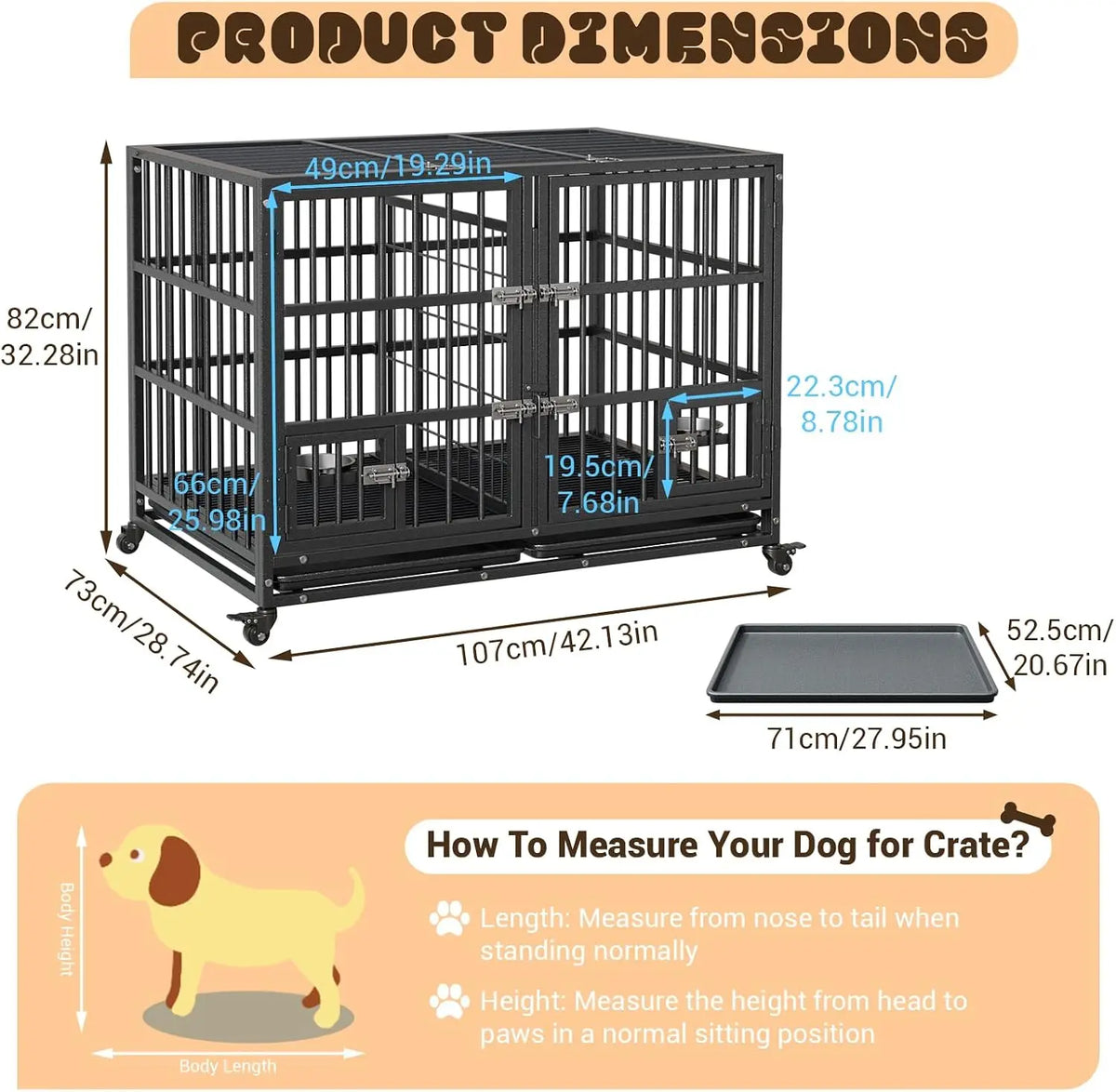Garvee Heavy Duty Metal Dog Crate Featuring Double Doors And Wheels