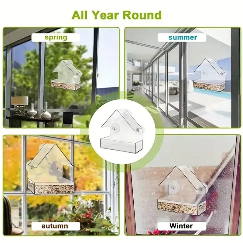 Automatic Window Bird Feeder Made Of Acrylic Suction Cups Included