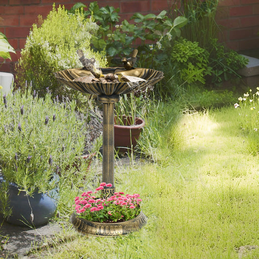 Outsunny Antique Bird Bath With Planter Pedestal And Bowl