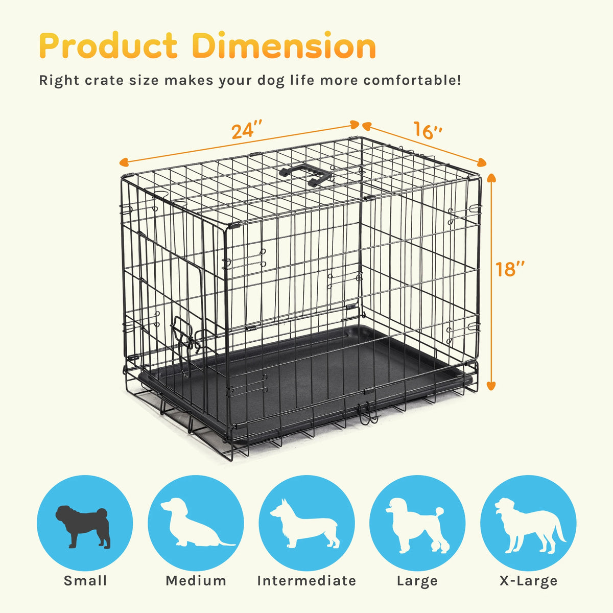 JHK Metal Wire Folding Dog Kennel With Leak Proof Pan
