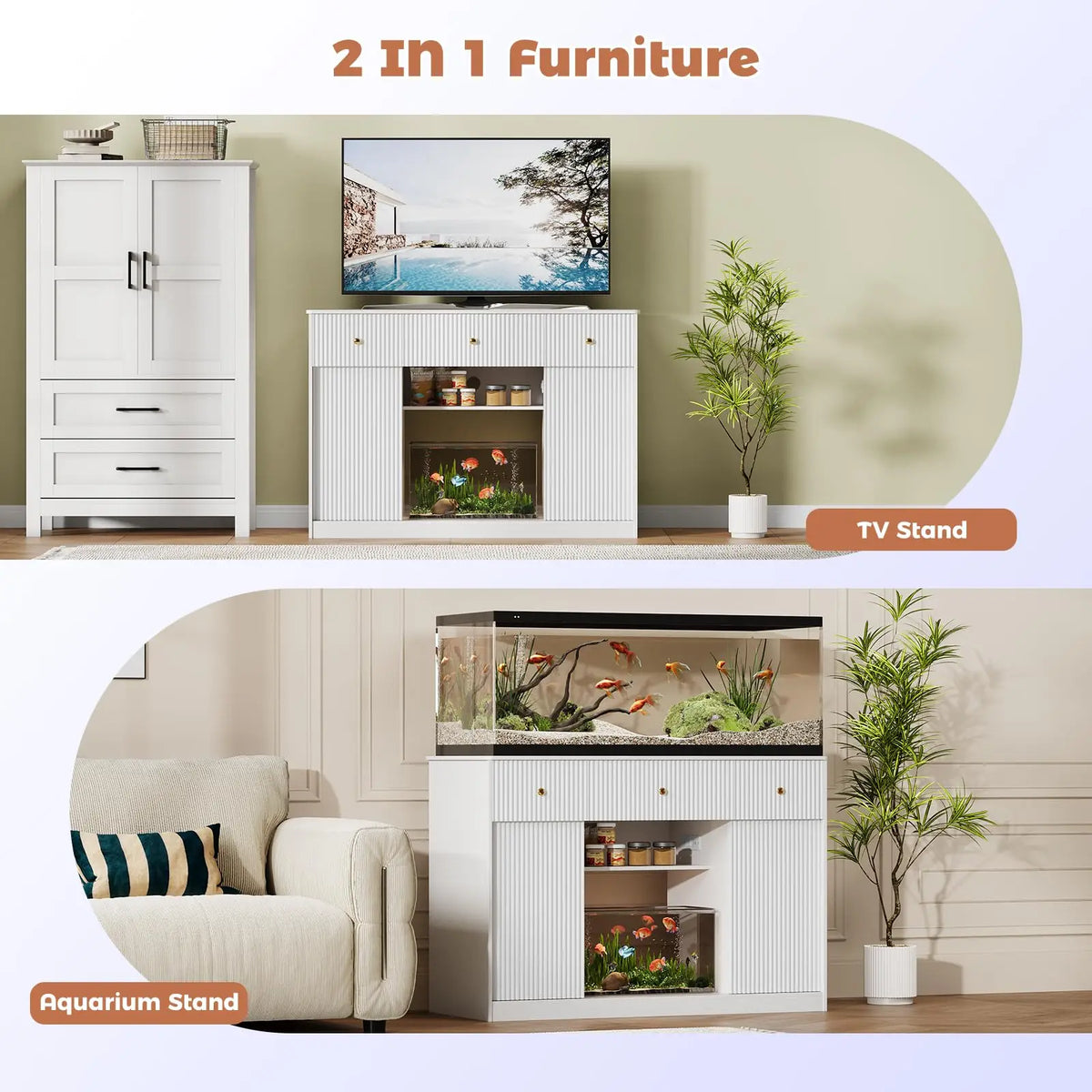 Modern Aquarium Stand With Integrated Lighting And Storage Units