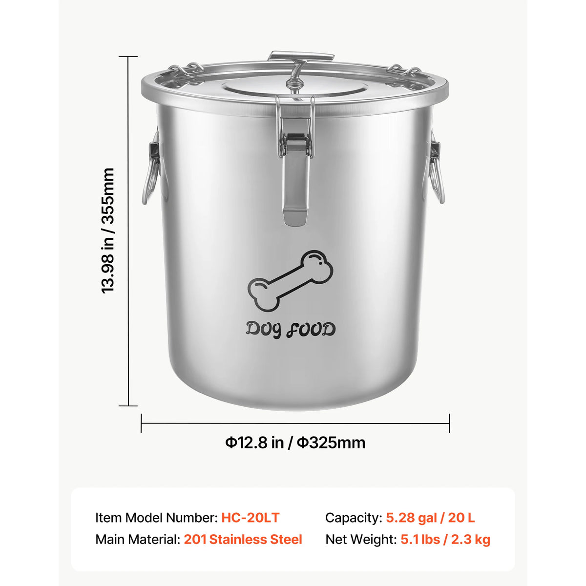 Stainless Steel Airtight Dog Food Storage Container With Dual Handles