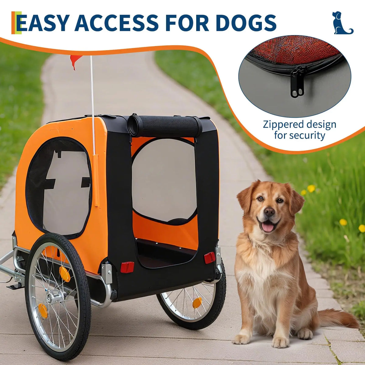 Foldable Dog Bike Trailer With Quick Release Wheels And Canopy