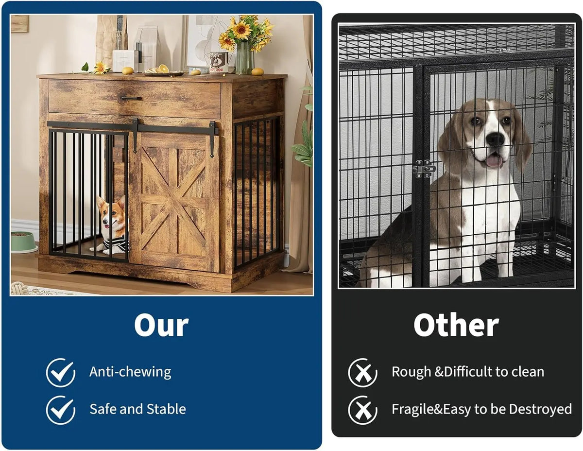 HiMiss Decorative Dog Crate End Table With Barn Door Furniture