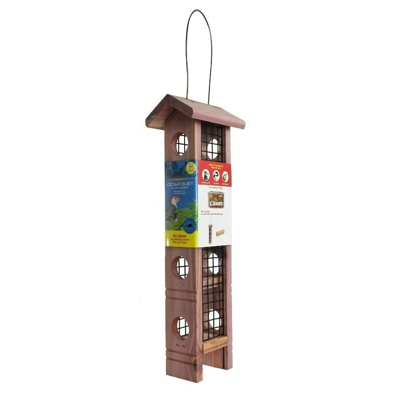US Made Cedar Bird Suet Feeder With Four Plug Capacity
