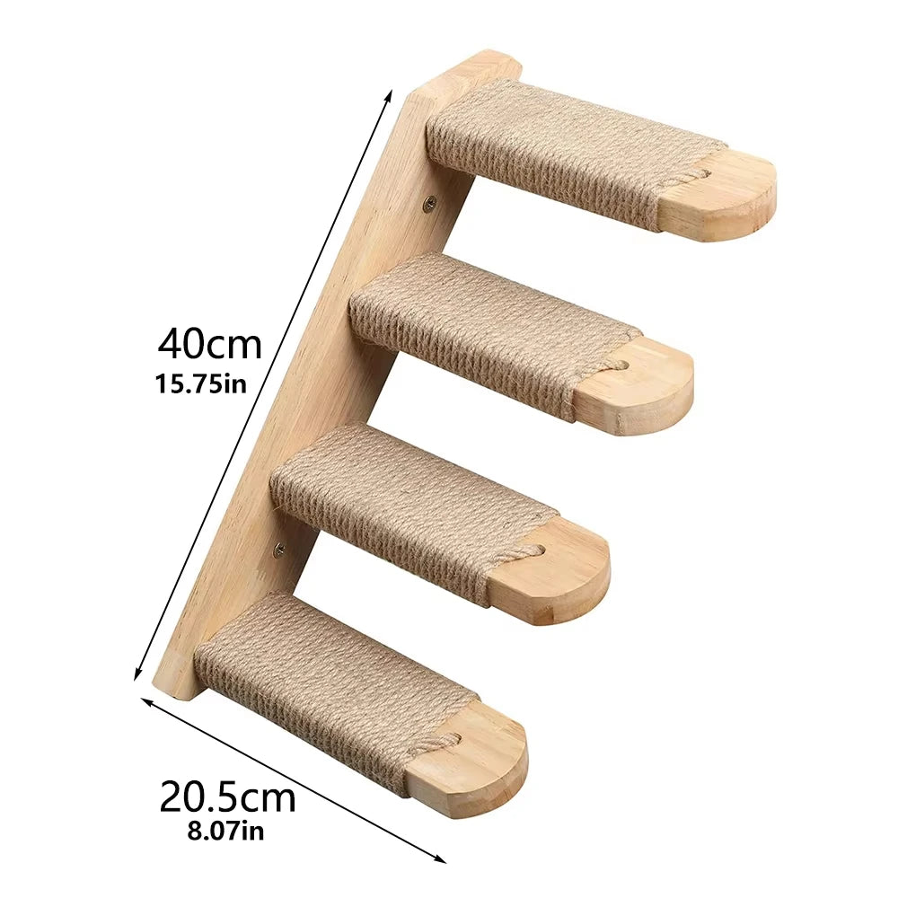 CWV Pine Wood Wall Mounted Cat Shelves With Moon Hammock